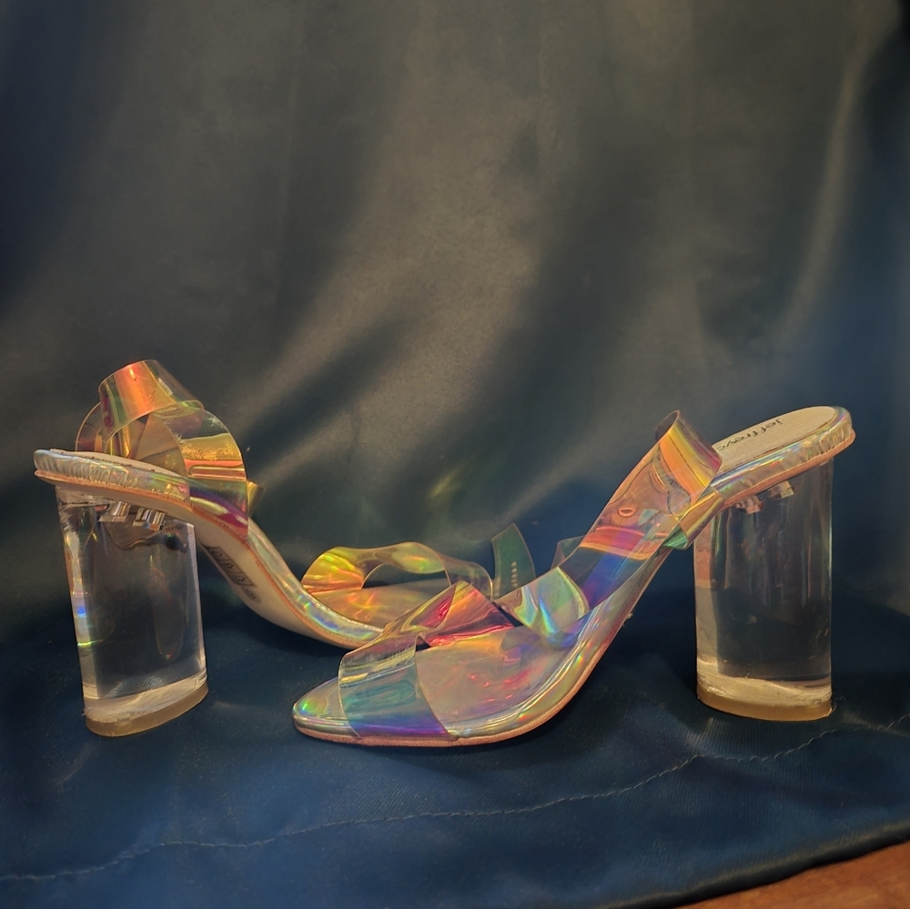 Iridescent Jeffrey Campbell Twelve Heels 6 Holographic Clear Lucite - Picture 4 of 10